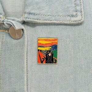 ✨Oz Scream black Cat Enamel Lapel Pins Cute Black Cat Van Gogh Art Brooch New✨